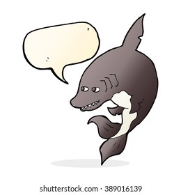 tiburón de caricatura divertido con burbuja de habla