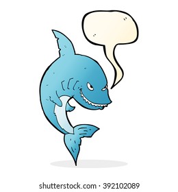 tiburón de caricatura divertido con burbuja de habla