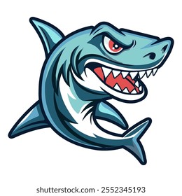 Funny cartoon shark. Template for the design of a logo, poster, icon, sticker. Marine life. Animals and wildlife. Vector illustration.