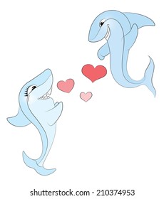 Funny cartoon sharks.  Vector illustration with simple gradients. All in a single layer. 