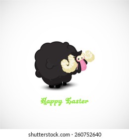 Funny Cartoon sheep background. Happy Easter.