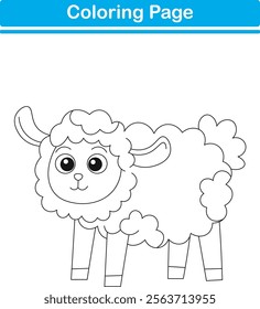 Funny cartoon sheep. Coloring pages. Vector illustration