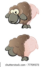 funny cartoon sheep half sheered