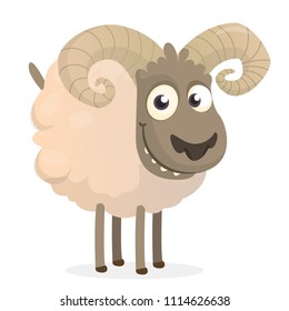 Funny cartoon sheep icon. Vector illustration of a fluffy sheep character mascot. Great for print, sticker or book illustration