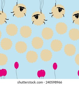 funny cartoon sheep on the balloons.  seamless pattern 