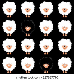 Funny cartoon sheep pattern, animal wallpaper concept, diversity concept, vector illustration