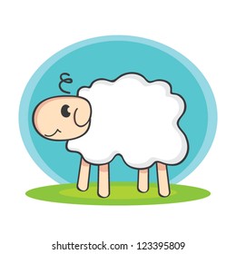 Funny cartoon sheep standing in the grass, vector illustration