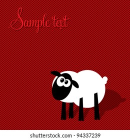 Funny cartoon sheep staring, greeting card for various purposes, vector illustration