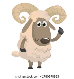 Funny cartoon sheep. Vector illustration of a fluffy lamb animal