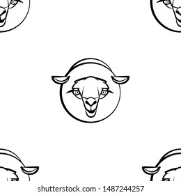 Funny cartoon sheet character. Seamless pattern. Design template for wallpaper,wrapping, textile. Black-white animal head. Vector Illustration