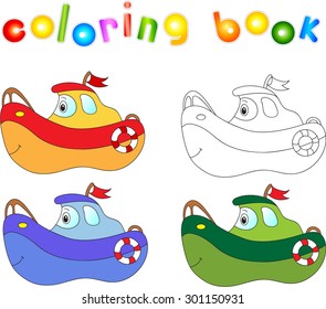 Funny cartoon ship. Coloring book for children. Vector illustration