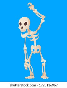 Funny cartoon skeleton posing raising his hand