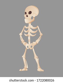 Funny cartoon skeleton posing while standing