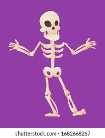 Funny cartoon skeleton spreads his hands. Vector