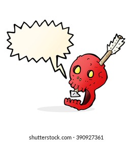 funny cartoon skull and arrow with speech bubble