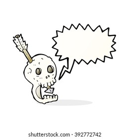 funny cartoon skull and arrow with speech bubble