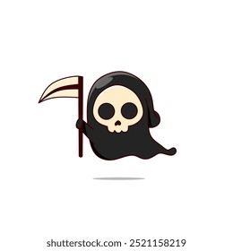 Funny cartoon skull with big sickle for halloween decoration 