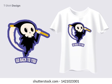 Funny cartoon skull character. Cool skull with sunglasses and angry with flame in eyes. Tshirt. - Vector