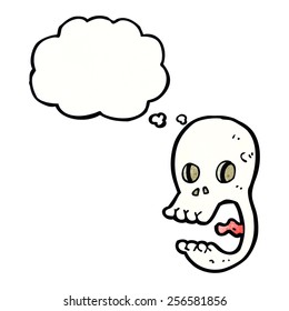cráneo divertido de caricatura con burbuja de pensamiento