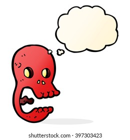 funny cartoon skull with thought bubble