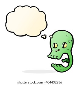 funny cartoon skull with thought bubble