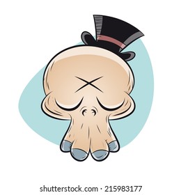 funny cartoon skull with top hat