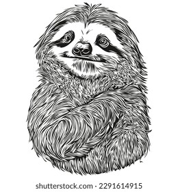 Funny cartoon Sloth, line art illustration ink sketch Sloths
