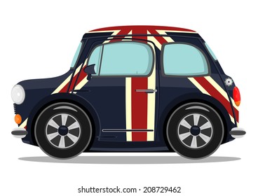 Funny cartoon small car. Vector illustration. 