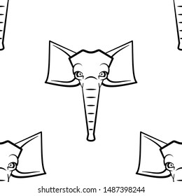 Funny cartoon small elefant character. Seamless pattern. Design template for wallpapers, wrapping, textile. Black-white animal head. Vector Illustration