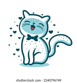 Funny cartoon smart cat logo