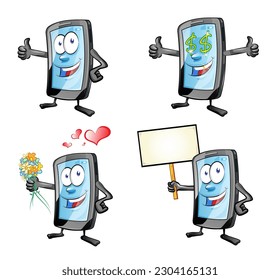 Funny Cartoon Smart Phone. set Vector Clip Art
