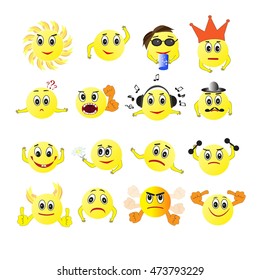 Funny Cartoon Smileys. Collection of Detailed Yellow Vector Emoticon Balls