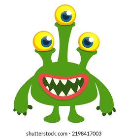 Funny cartoon smiling  alien character with three eyes.  Halloween design. 