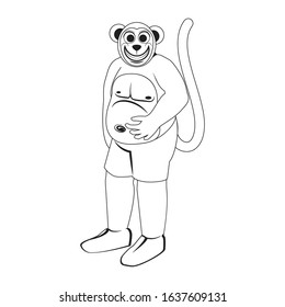 funny cartoon,
smiling fat monkey.
