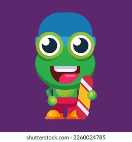 Funny cartoon smiling frog mascot character flat design illustration