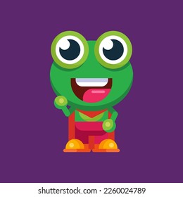 Funny cartoon smiling frog mascot character flat design illustration