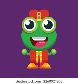 Funny cartoon smiling frog mascot character flat design illustration
