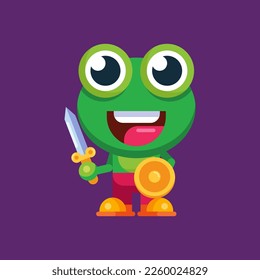 Funny cartoon smiling frog mascot character flat design illustration
