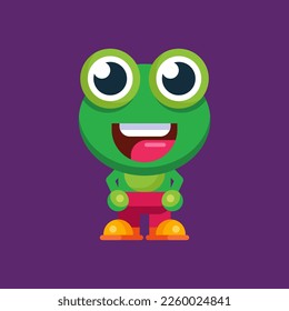 Funny cartoon smiling frog mascot character flat design illustration