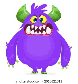 Funny cartoon smiling furry monster character. Illustration of cute and happy mythical alien creature. Halloween design. Great for party decoration, poster or package design