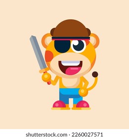 Funny cartoon smiling giraffe  character flat design illustration vector