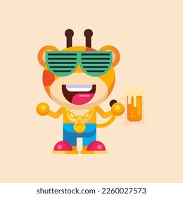 Funny cartoon smiling giraffe  character flat design illustration vector