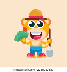 Funny cartoon smiling giraffe  character flat design illustration vector