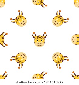Funny cartoon smiling giraffe face - seamless pattern. Background, textile, backdrop, wrapper, fabric. Vector file  not cropped - clipping mask used for easy editing.