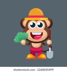 Funny cartoon smiling monkey character flat design illustration mascot logo