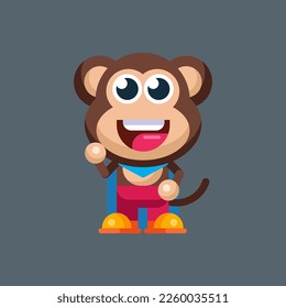 Funny cartoon smiling monkey character flat design illustration mascot logo