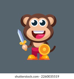 Funny cartoon smiling monkey character flat design illustration mascot logo