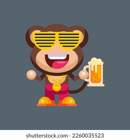 Funny cartoon smiling monkey character flat design illustration mascot logo