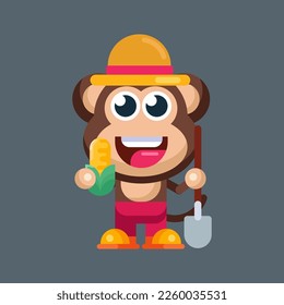 Funny cartoon smiling monkey character flat design illustration mascot logo