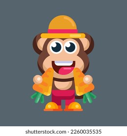Funny cartoon smiling monkey character flat design illustration mascot logo